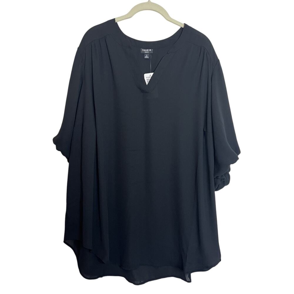 Torrid Harper Georgette Puff Sleeve Blouse 2X Black NWT